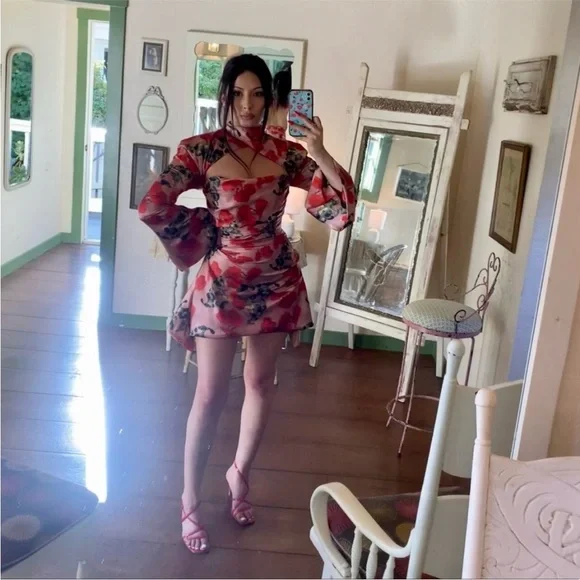 HOUSE OF CB 'Toira' Rose Print Draped Corset Dress - Picture 5 of 12